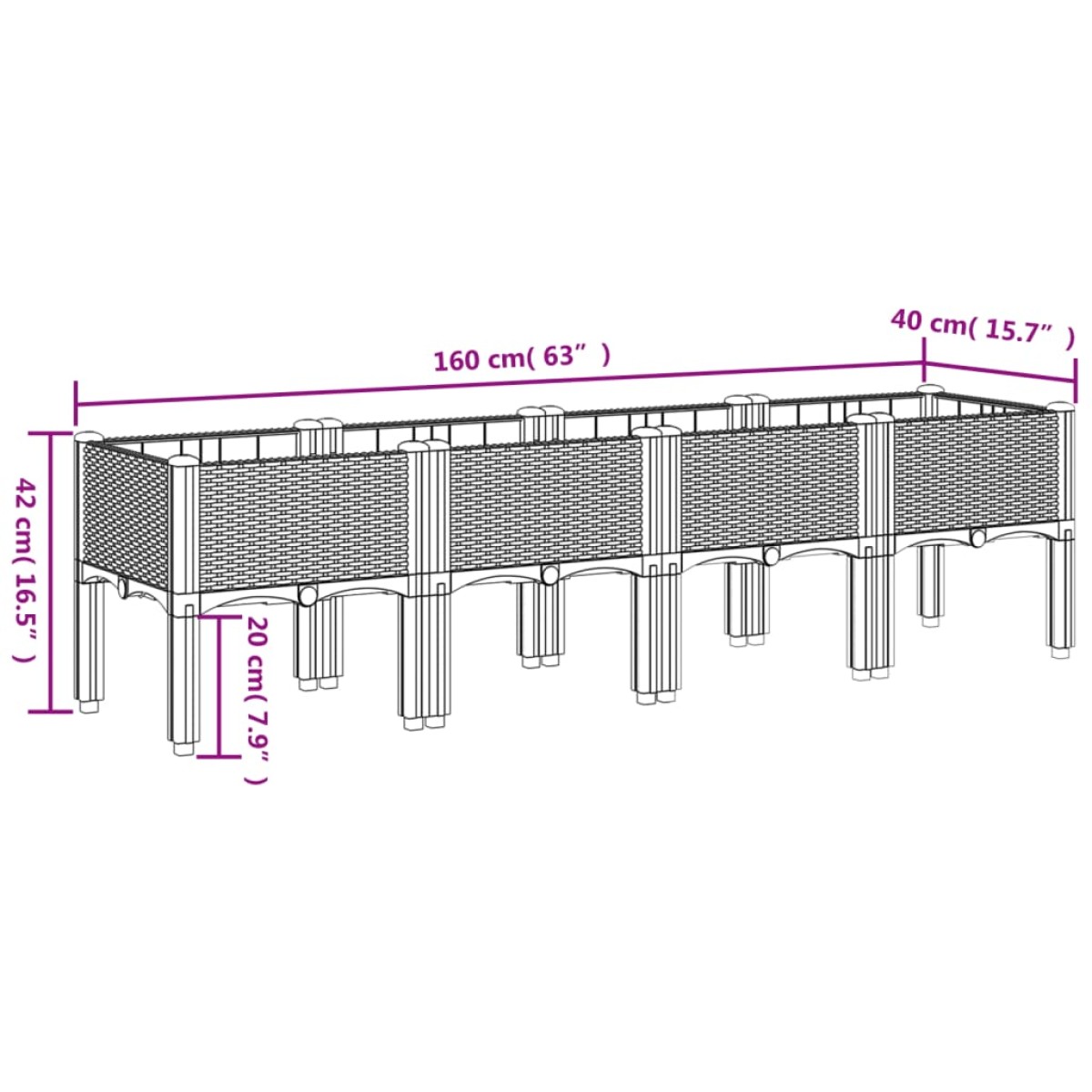 vidaXL Ζαρντινιέρα Κήπου με Πόδια Λευκή 160x40x42 εκ. Πολυπροπυλένιο