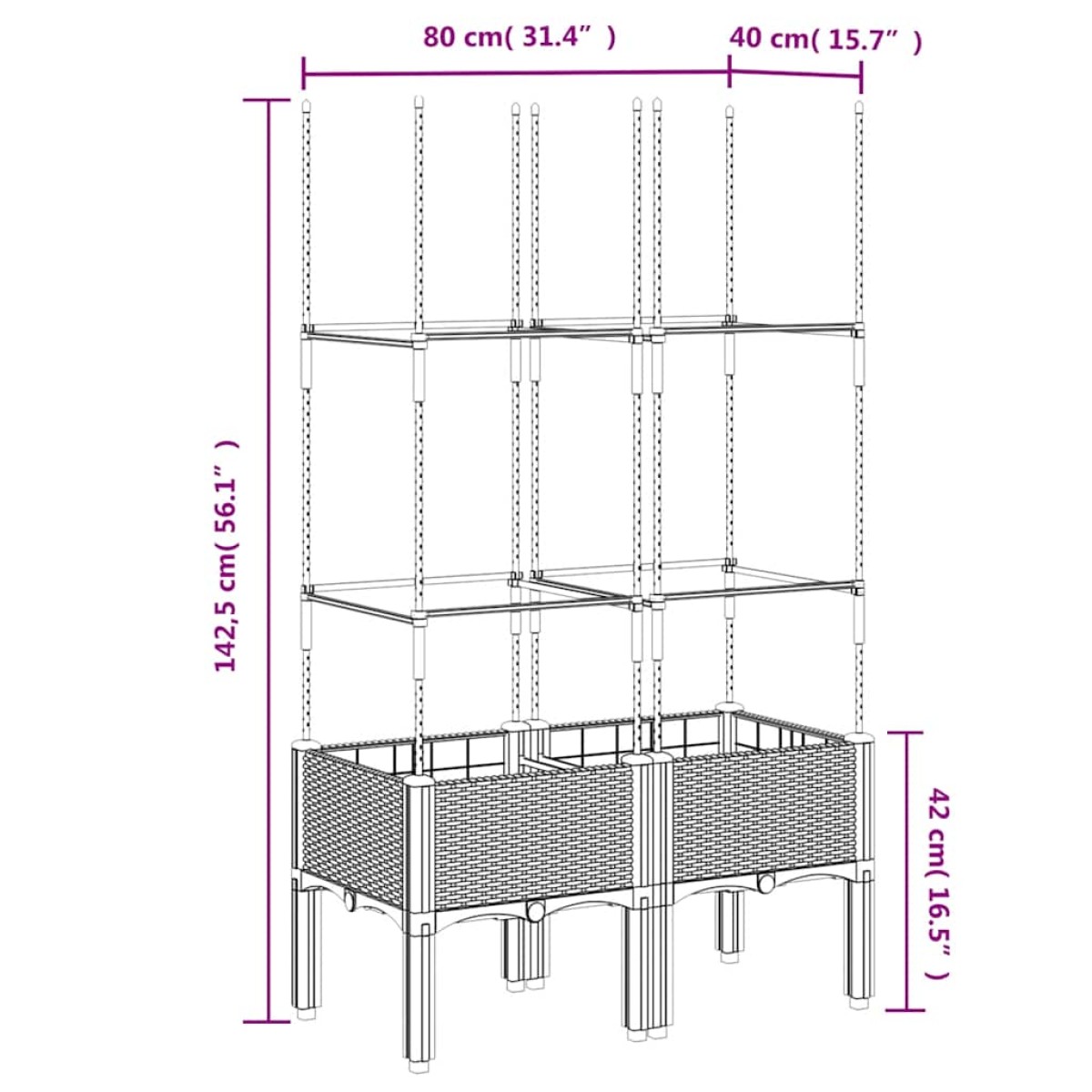 vidaXL Ζαρντινιέρα Κήπου με Καφασωτό Μαύρο 80 x 40 x 142,5 εκ. από PP