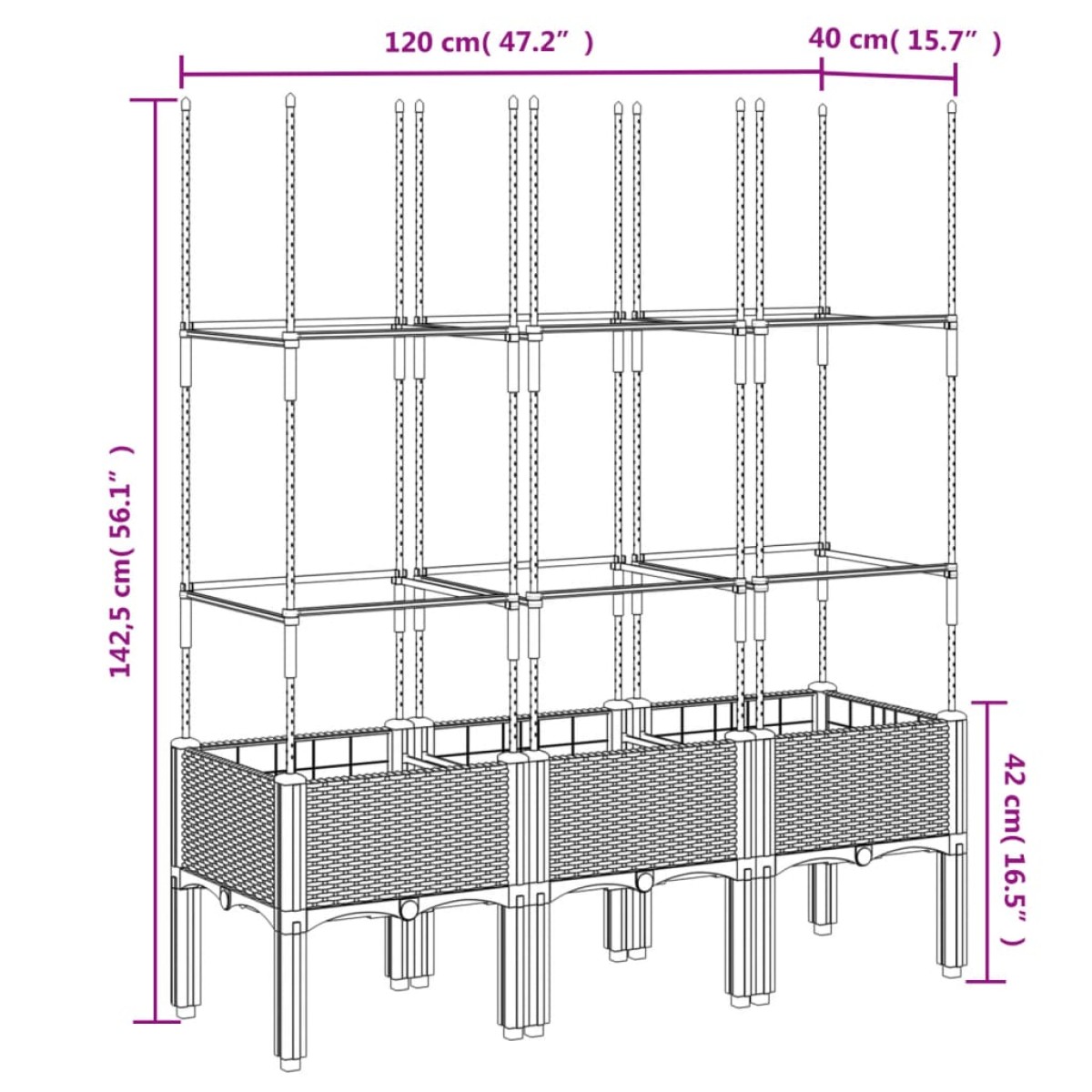 vidaXL Ζαρντινιέρα Κήπου με Καφασωτό Λευκή 120x40x142,5 εκ. από PP