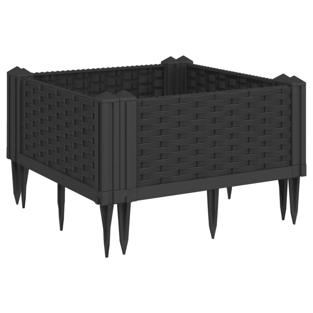 vidaXL Ζαρντινιέρα με Πασσάλους Μαύρη 42,5x42,5x28,5 εκ Πολυπροπυλένιο