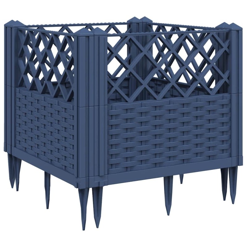vidaXL Ζαρντινιέρα με Πασσάλους Μπλε Γκρι 43,5x43,5x43,5 εκ. Πολυπροπυλένιο