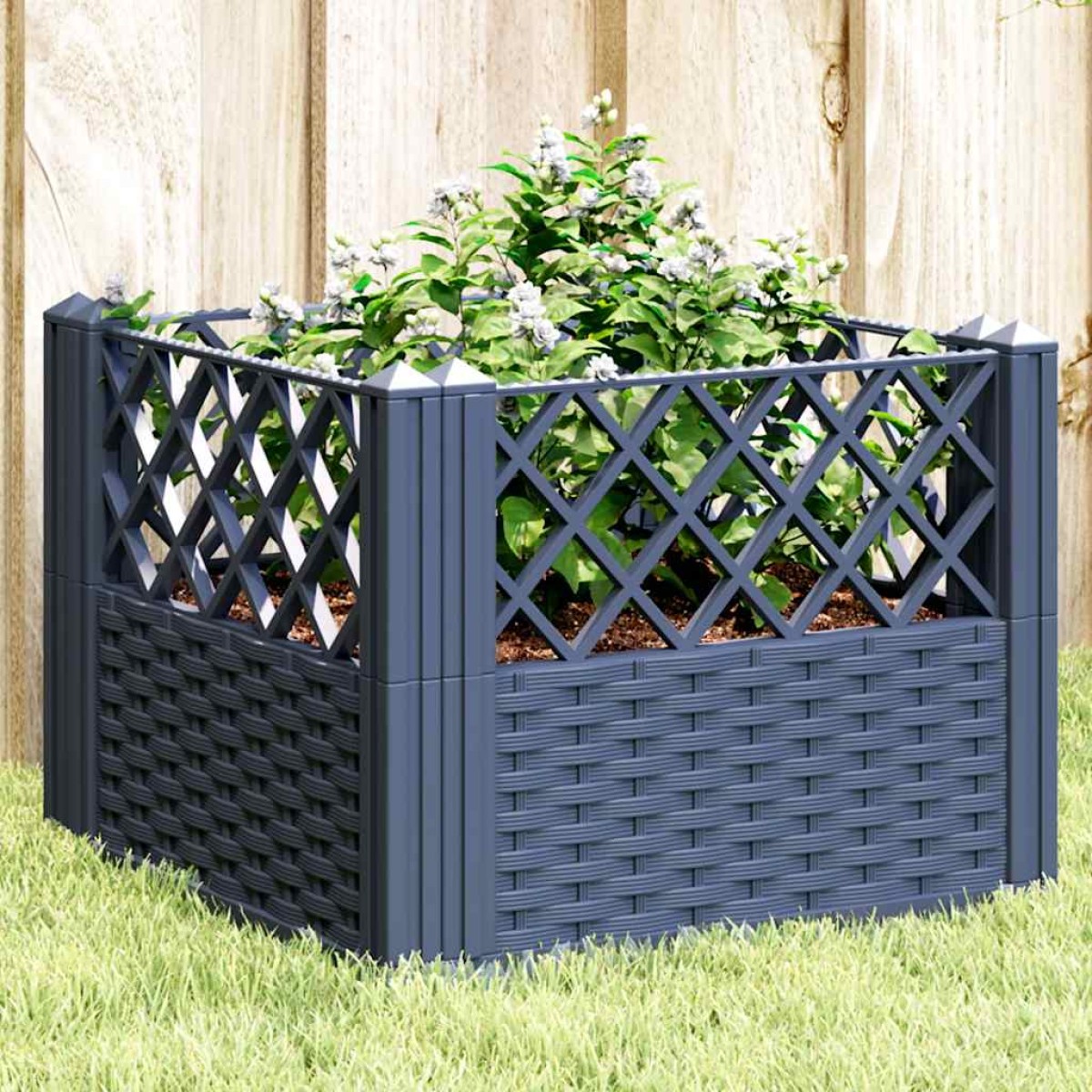 vidaXL Ζαρντινιέρα με Πασσάλους Μπλε Γκρι 43,5x43,5x43,5 εκ. Πολυπροπυλένιο