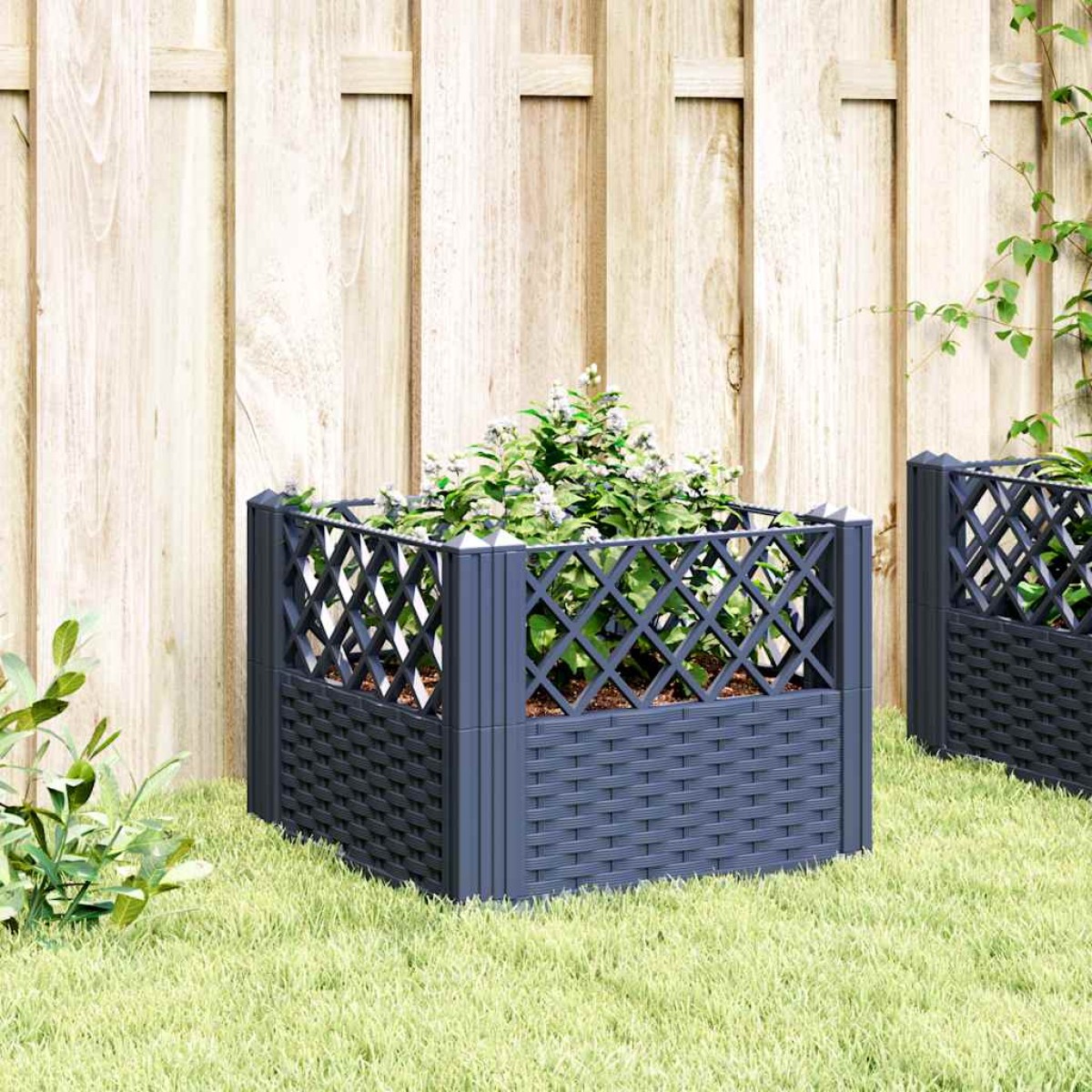 vidaXL Ζαρντινιέρα με Πασσάλους Μπλε Γκρι 43,5x43,5x43,5 εκ. Πολυπροπυλένιο
