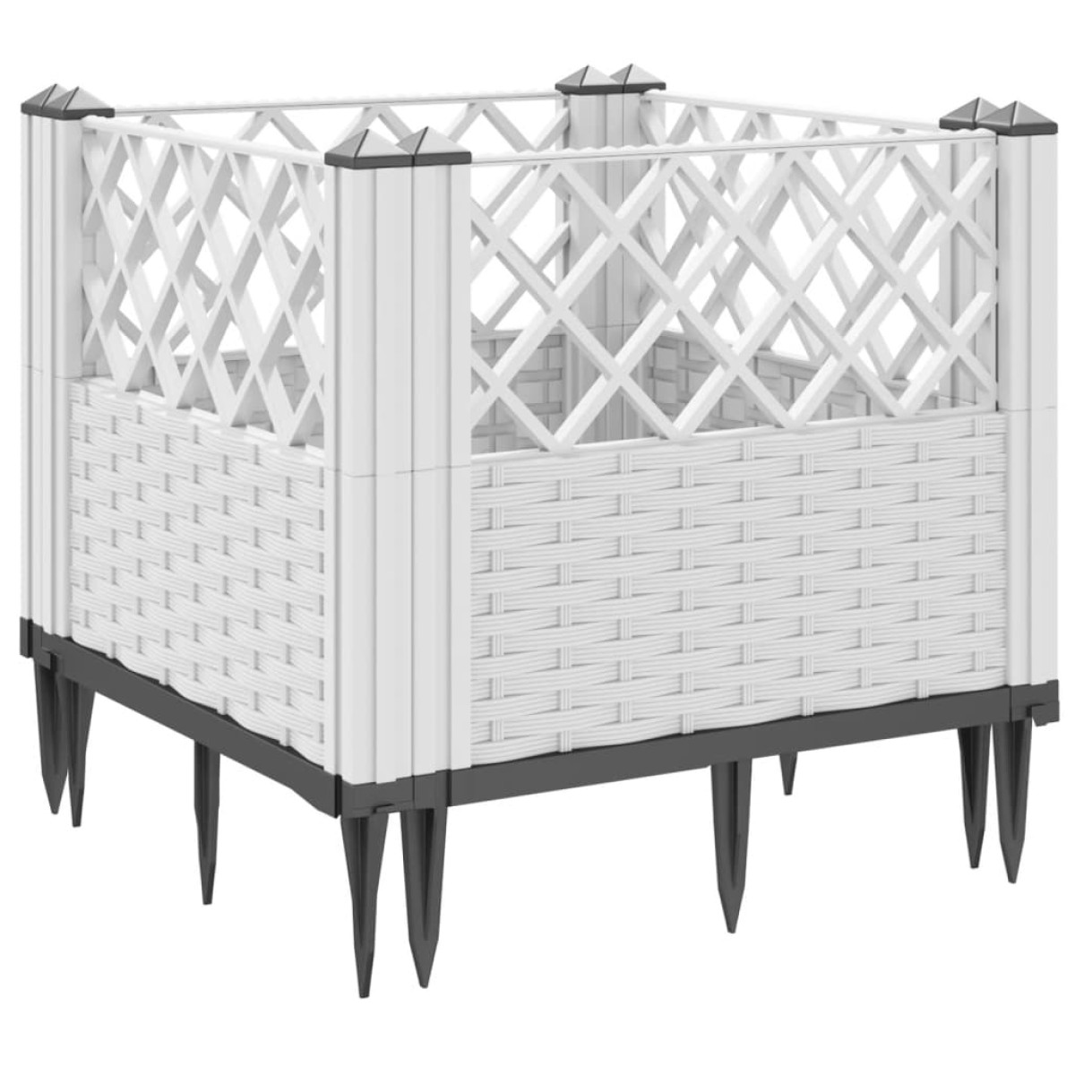 vidaXL Ζαρντινιέρα με Πασσάλους Λευκή 42,5x42,5x28,5 εκ Πολυπροπυλένιο