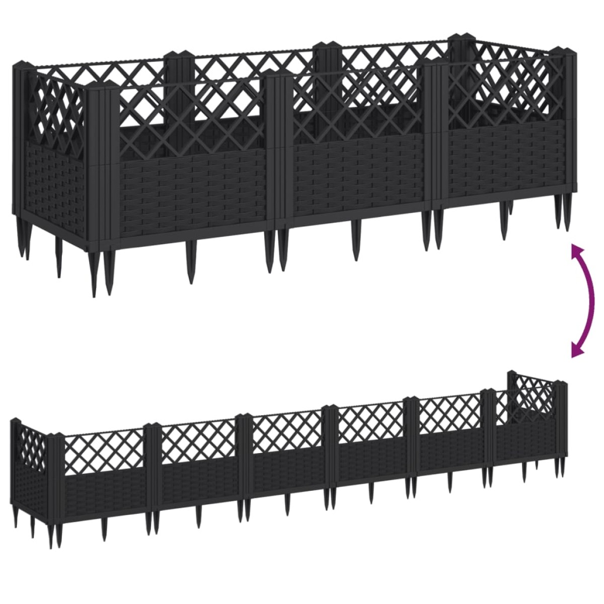 vidaXL Ζαρντινιέρα με Πασσάλους Μαύρη 123,5x43,5x43,5εκ Πολυπροπυλένιο
