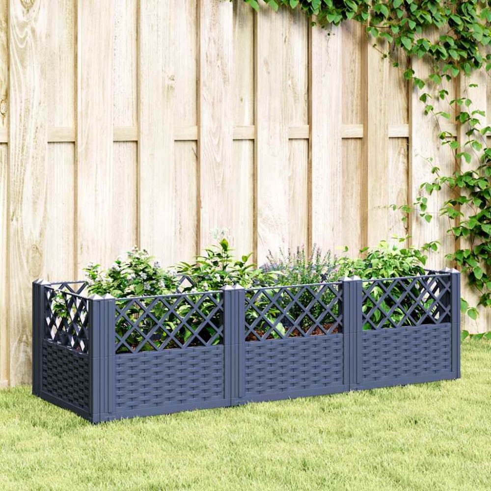 vidaXL Ζαρντινιέρα με Πασσάλους Μπλε Γκρι 123,5x43,5x43,5εκ. Πολυπροπυλένιο