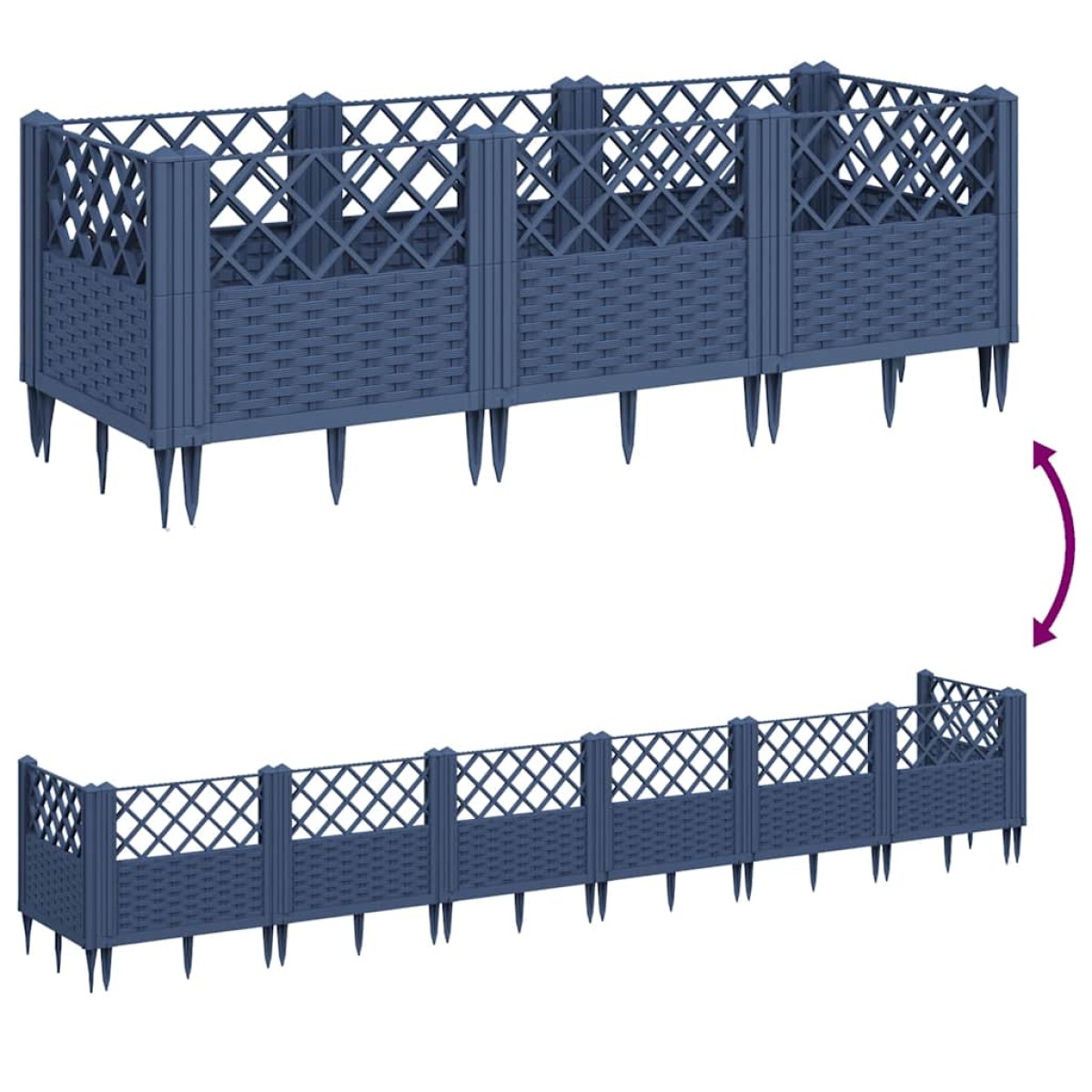 vidaXL Ζαρντινιέρα με Πασσάλους Μπλε Γκρι 123,5x43,5x43,5εκ. Πολυπροπυλένιο