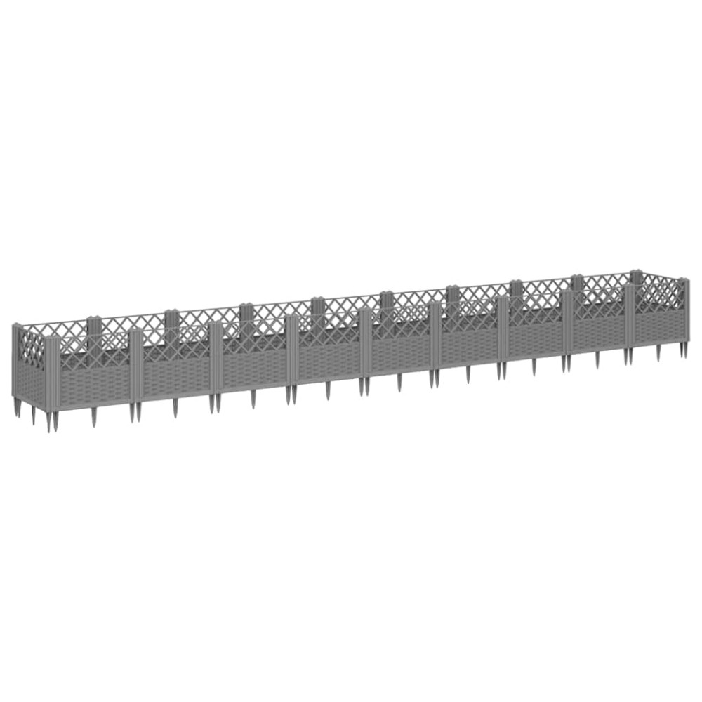 vidaXL Ζαρντινιέρα με Πασσάλους Γκρι 363,5x43,5x43,5εκ. Πολυπροπυλένιο