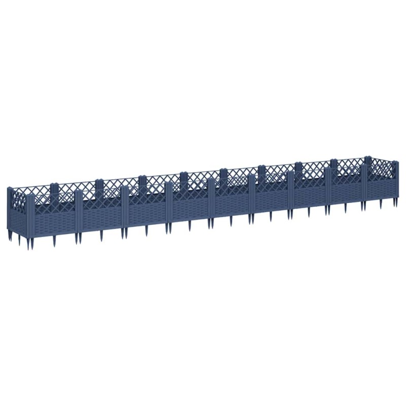 vidaXL Ζαρντινιέρα με Πασσάλους Μπλε Γκρι 363,5x43,5x43,5εκ. Πολυπροπυλένιο