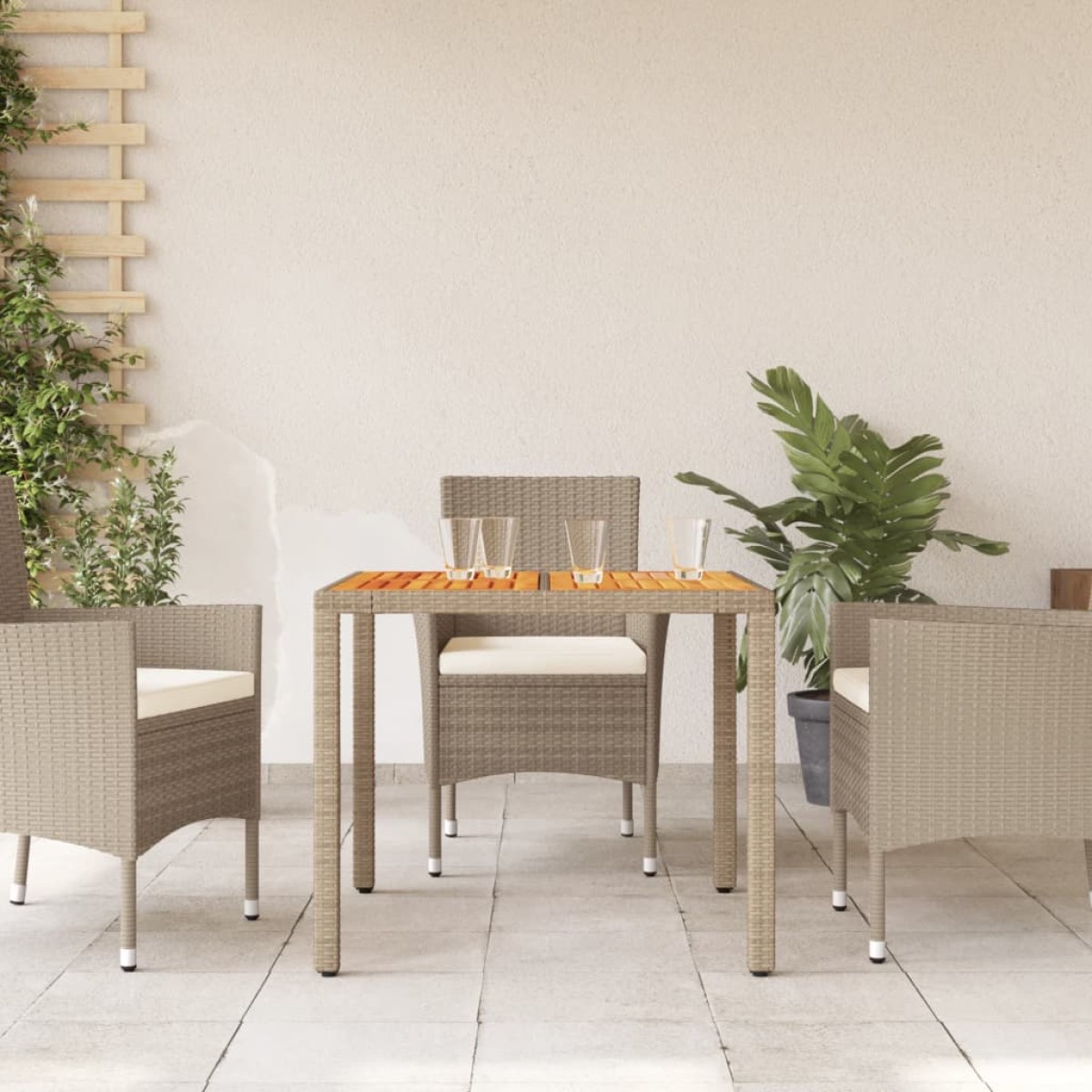 vidaXL Τραπέζι Κήπου Μπεζ 90x90x75 εκ. Συνθετικό Ρατάν / Ξύλο Ακακίας