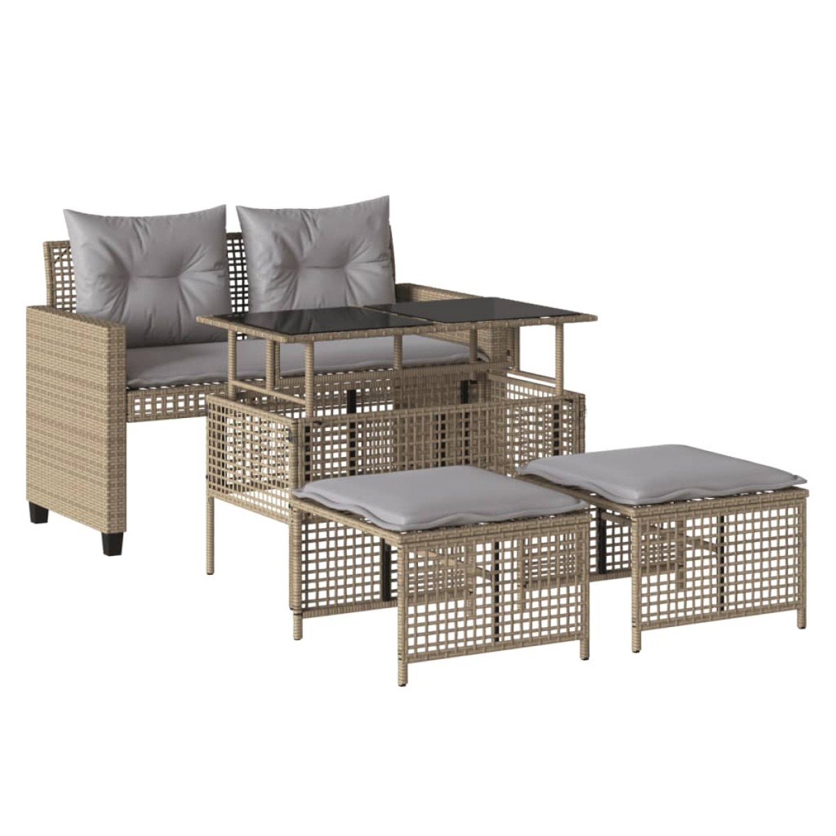 vidaXL Σετ Καναπέ Κήπου 4 τεμ. Μπεζ Συνθ. Ρατάν Γυαλί με Μαξιλάρια