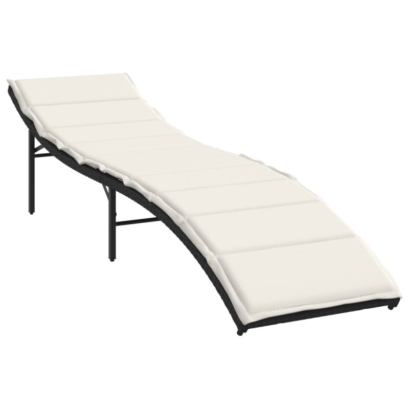 vidaXL Ξαπλώστρα Μαύρη 55x199x50 εκ. από Συνθετικό Ρατάν με Μαξιλάρι