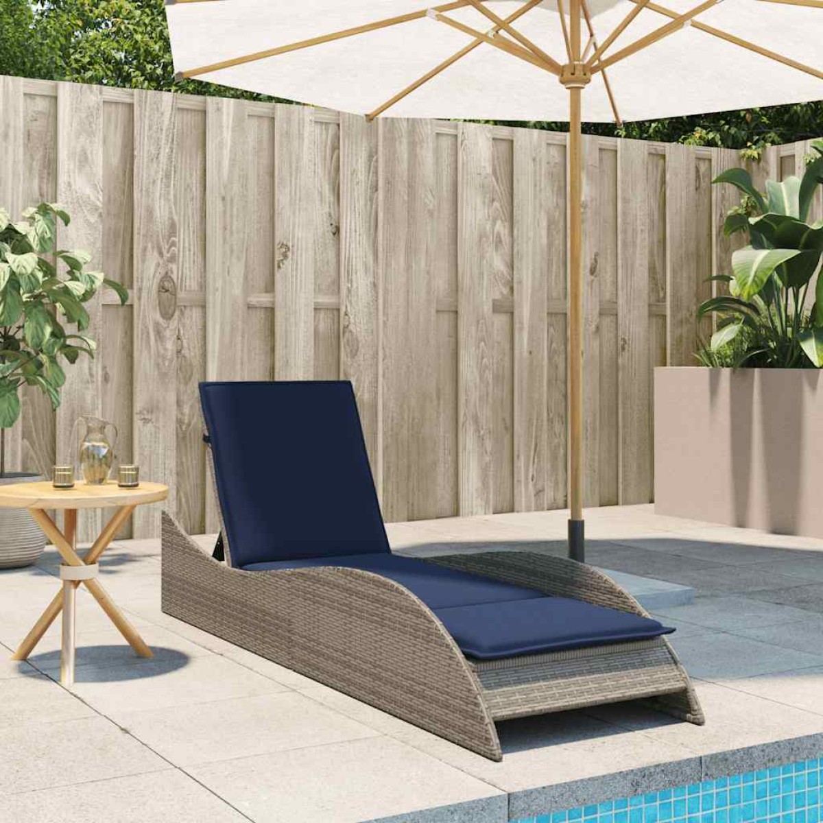 vidaXL Ξαπλώστρα με Μαξιλάρι Γκρι 60 x 205 x 73 εκ. από Συνθετικό Ρατάν