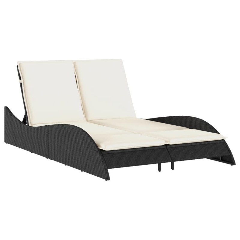 vidaXL Ξαπλώστρα Μαύρη 114x205x73 εκ. από Συνθετικό Ρατάν με Μαξιλάρι