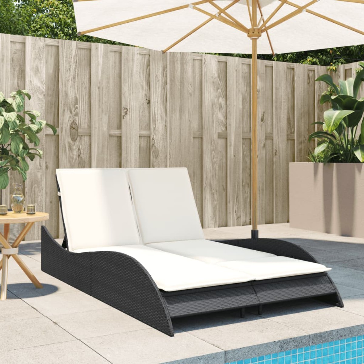 vidaXL Ξαπλώστρα Μαύρη 114x205x73 εκ. από Συνθετικό Ρατάν με Μαξιλάρι