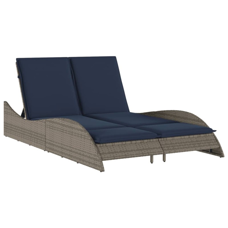 vidaXL Ξαπλώστρα με Μαξιλάρια Γκρι 114 x 205 x 73 εκ. από Συνθετικό Ρατάν