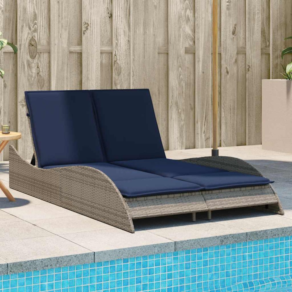 vidaXL Ξαπλώστρα με Μαξιλάρια Γκρι 114 x 205 x 73 εκ. από Συνθετικό Ρατάν
