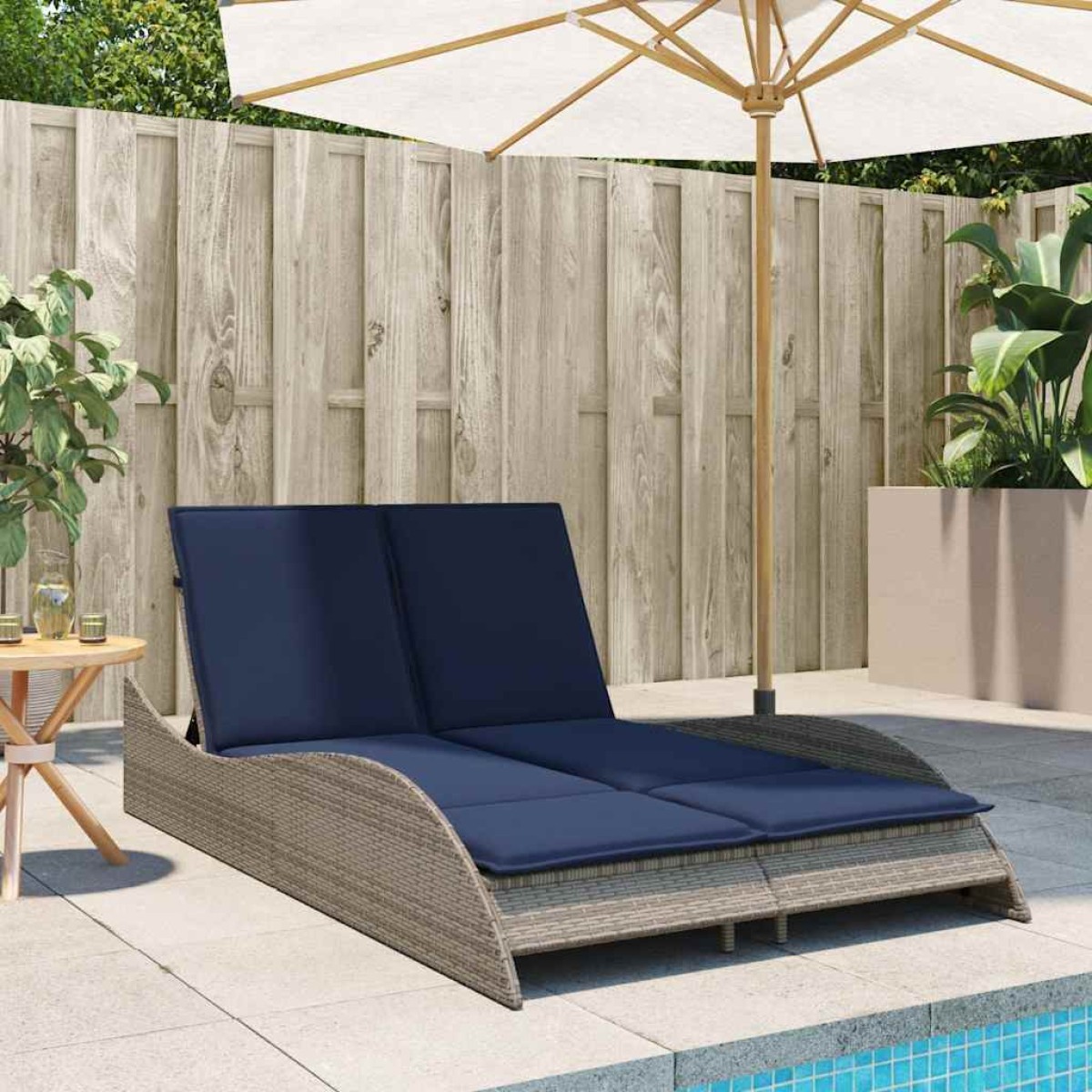 vidaXL Ξαπλώστρα με Μαξιλάρια Γκρι 114 x 205 x 73 εκ. από Συνθετικό Ρατάν