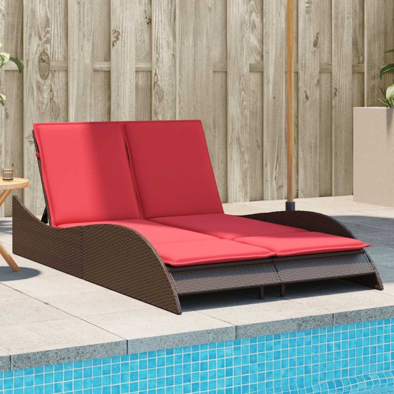 vidaXL Ξαπλώστρα με Μαξιλάρια Καφέ 114 x 205 x 73 εκ. από Συνθετικό Ρατάν