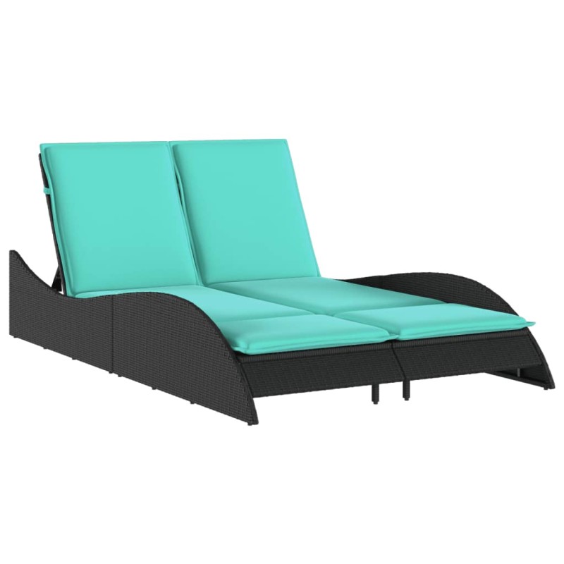 vidaXL Ξαπλώστρα με Μαξιλάρια Μαύρη 114 x 205 x 73 εκ. από Συνθετικό Ρατάν