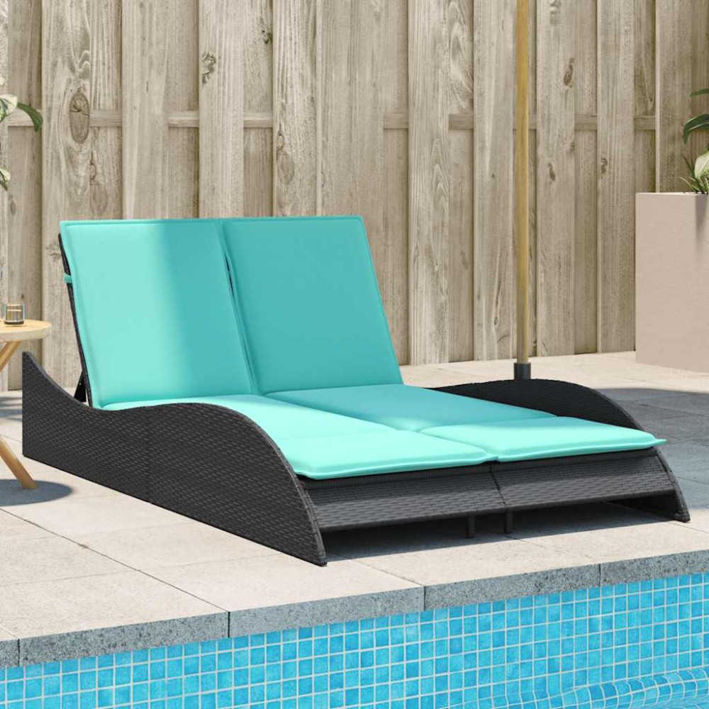 vidaXL Ξαπλώστρα με Μαξιλάρια Μαύρη 114 x 205 x 73 εκ. από Συνθετικό Ρατάν