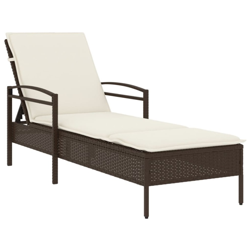 vidaXL Ξαπλώστρα Καφέ 63x200x81 εκ. από Συνθετικό Ρατάν με Μαξιλάρι
