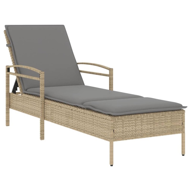 vidaXL Ξαπλώστρα Μπεζ 63x200x81 εκ. από Συνθετικό Ρατάν με Μαξιλάρι