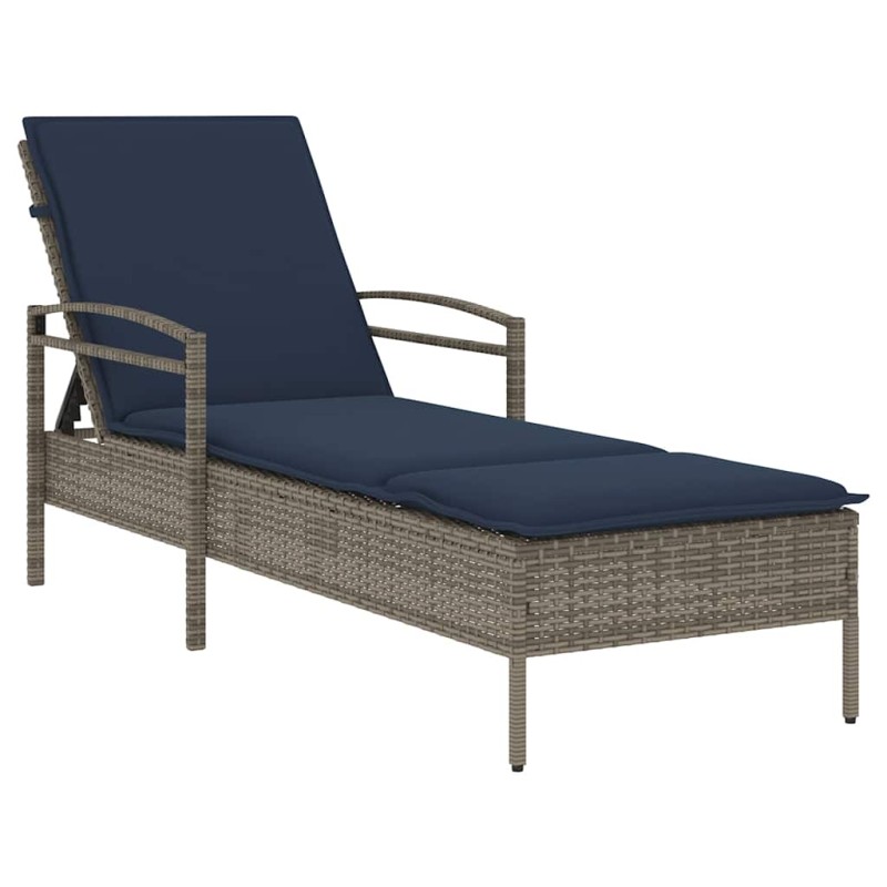 vidaXL Ξαπλώστρα με Μαξιλάρι Γκρι 63x200x81 εκ. από Συνθετικό Ρατάν (μόνο για τις ΗΠΑ)