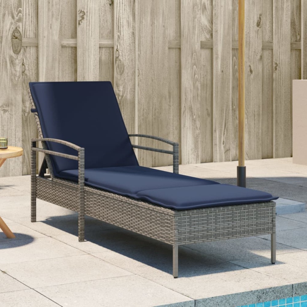 vidaXL Ξαπλώστρα με Μαξιλάρι Γκρι 63x200x81 εκ. από Συνθετικό Ρατάν (μόνο για τις ΗΠΑ)