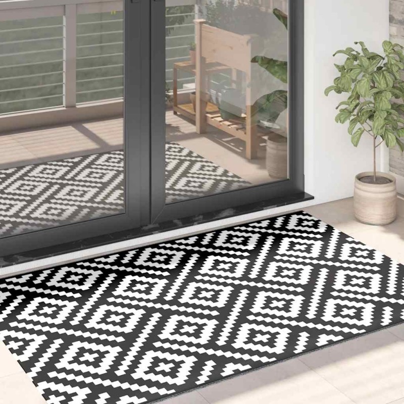 vidaXL Χαλί εξωτερικού χώρου ARAKIL Λευκό και μαύρο 120x180 cm PP