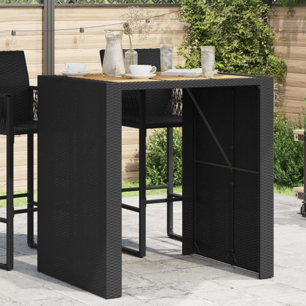 vidaXL Τραπέζι Μπαρ Κήπου Επιφ. Ακακίας Μαύρο 105x80x110εκ Συνθ. Ρατάν