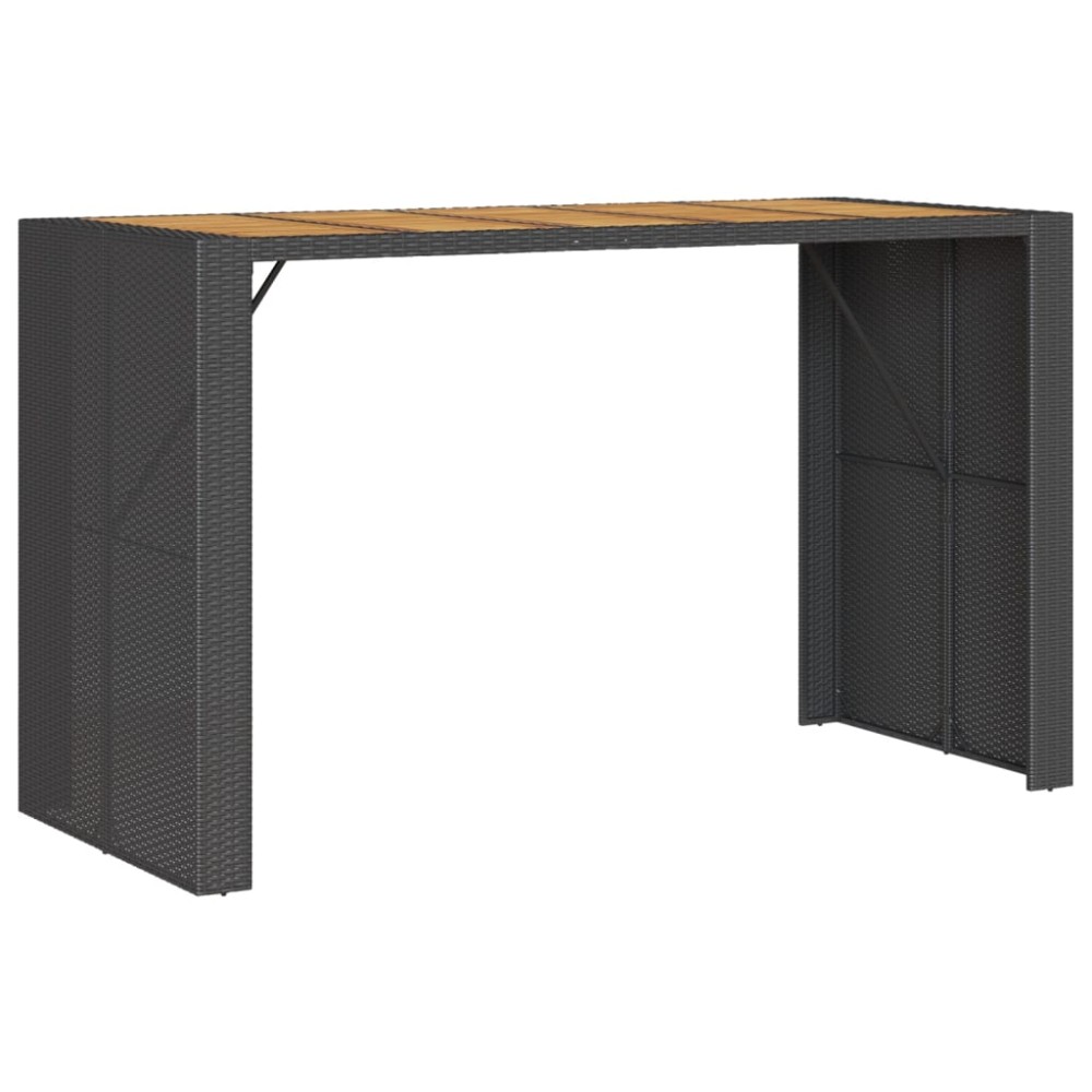 vidaXL Τραπέζι Μπαρ Κήπου Επιφ. Ακακίας Μαύρο 185x80x110εκ Συνθ. Ρατάν
