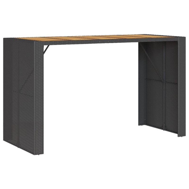 vidaXL Τραπέζι Μπαρ Κήπου Επιφ. Ακακίας Μαύρο 185x80x110εκ Συνθ. Ρατάν