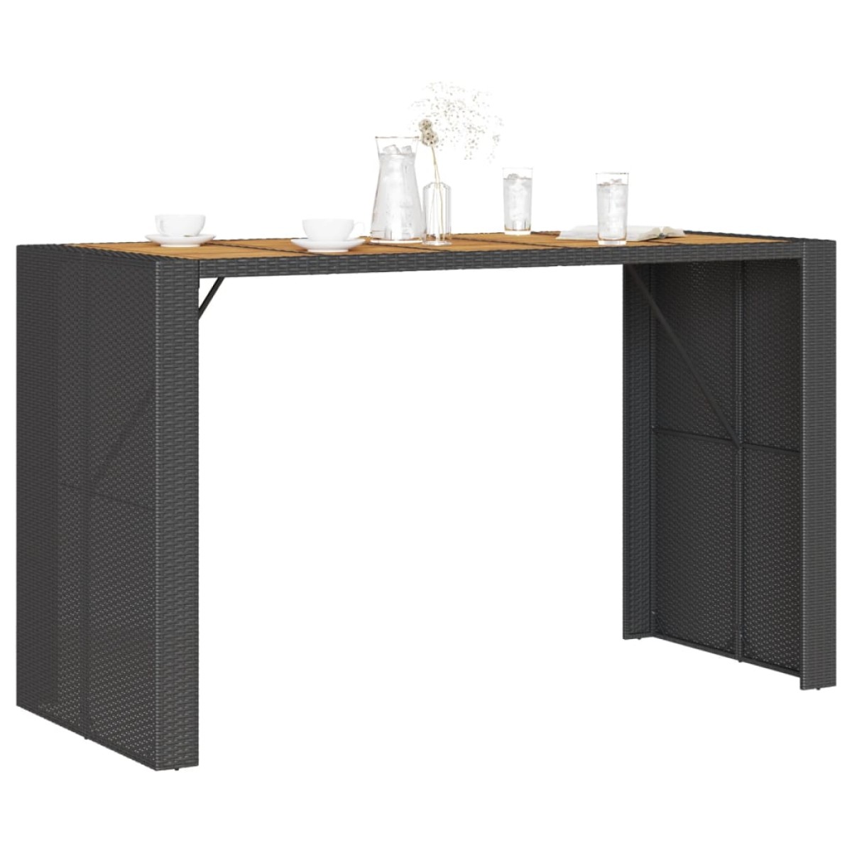 vidaXL Τραπέζι Μπαρ Κήπου Επιφ. Ακακίας Μαύρο 185x80x110εκ Συνθ. Ρατάν