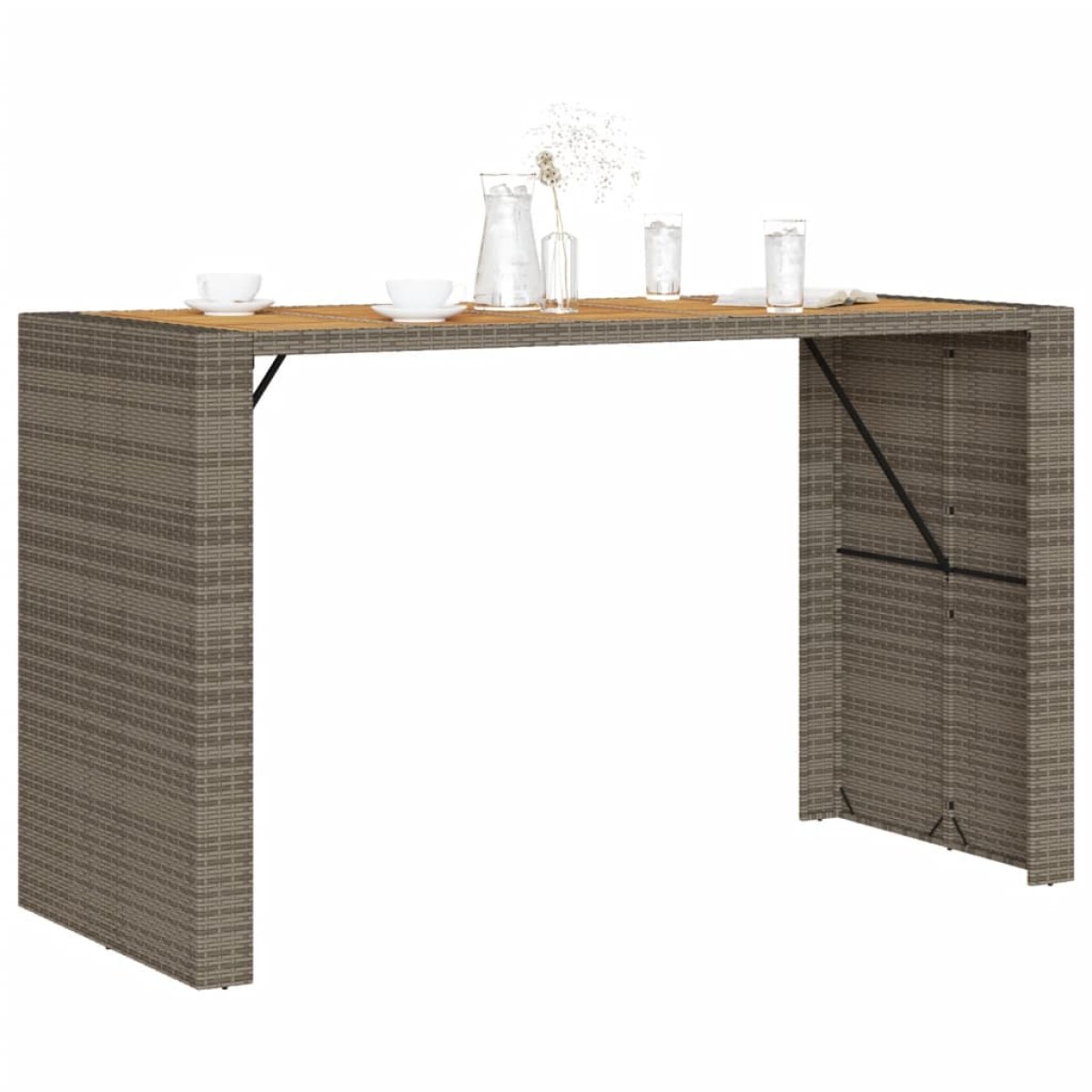 vidaXL Τραπέζι Μπαρ Κήπου Επιφ. Ακακίας Γκρι 185x80x110εκ. Συνθ. Ρατάν