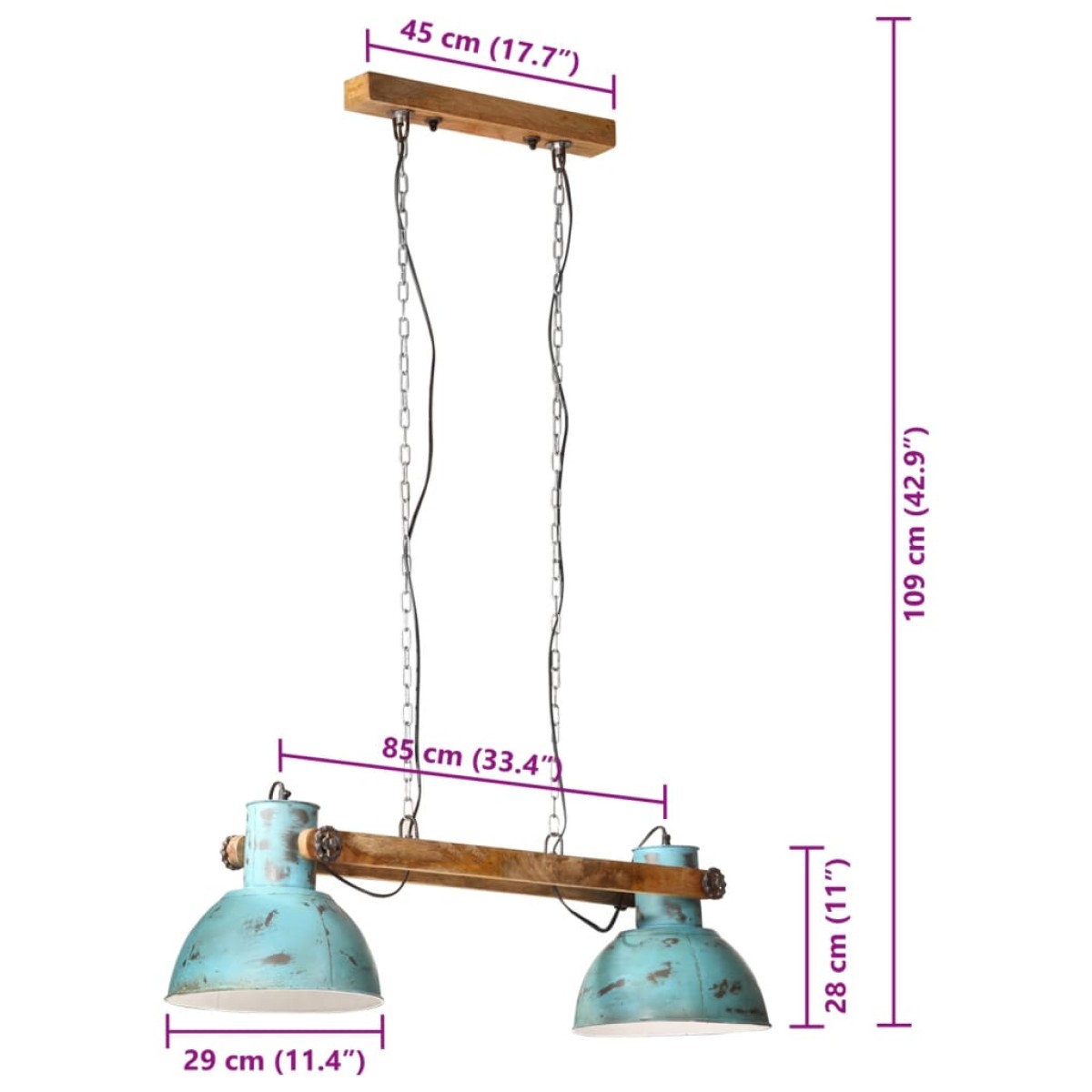 vidaXL Φωτιστικό Κρεμαστό 25 W Αντικέ Μπλε 85x28x109 εκ. Ε27