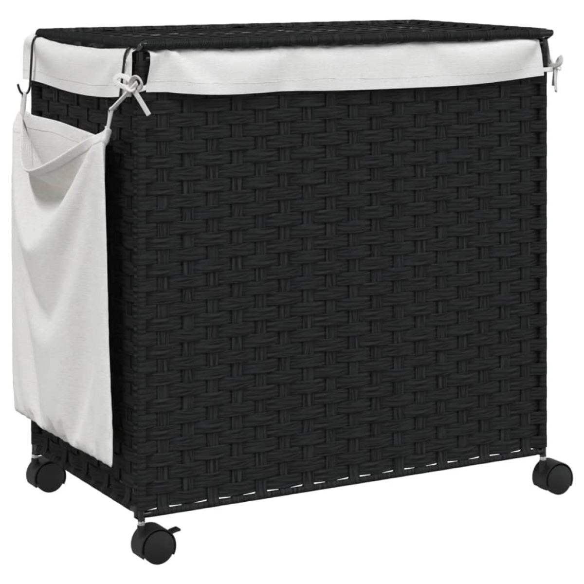 vidaXL Καλάθι Άπλυτων με Τροχούς Μαύρο 60 x 35 x 60,5 εκ. από Ρατάν