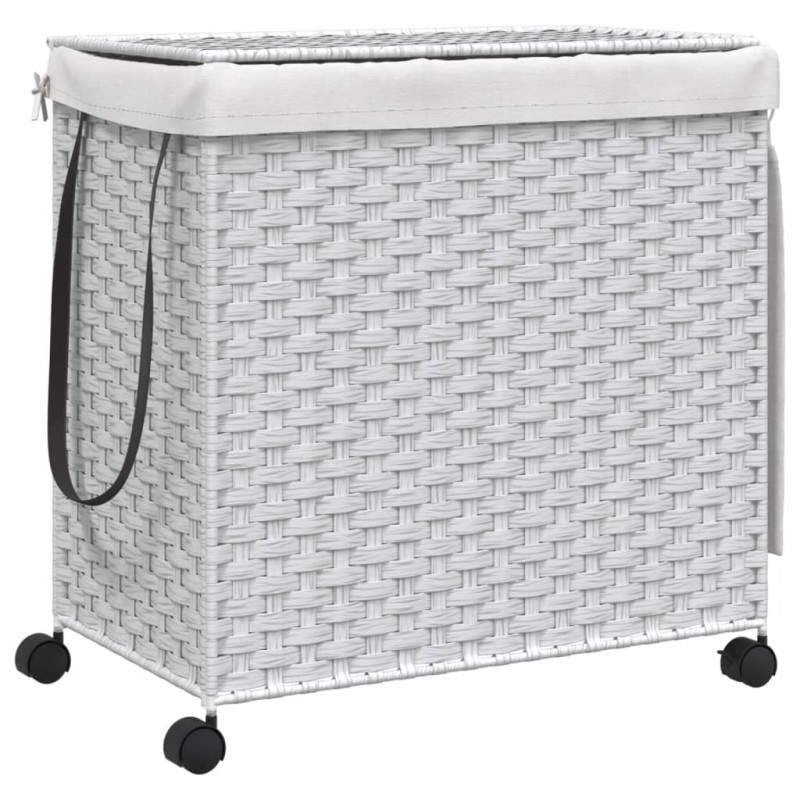 vidaXL Καλάθι Άπλυτων με Τροχούς Λευκό 60x35x60,5 εκ. από Ρατάν