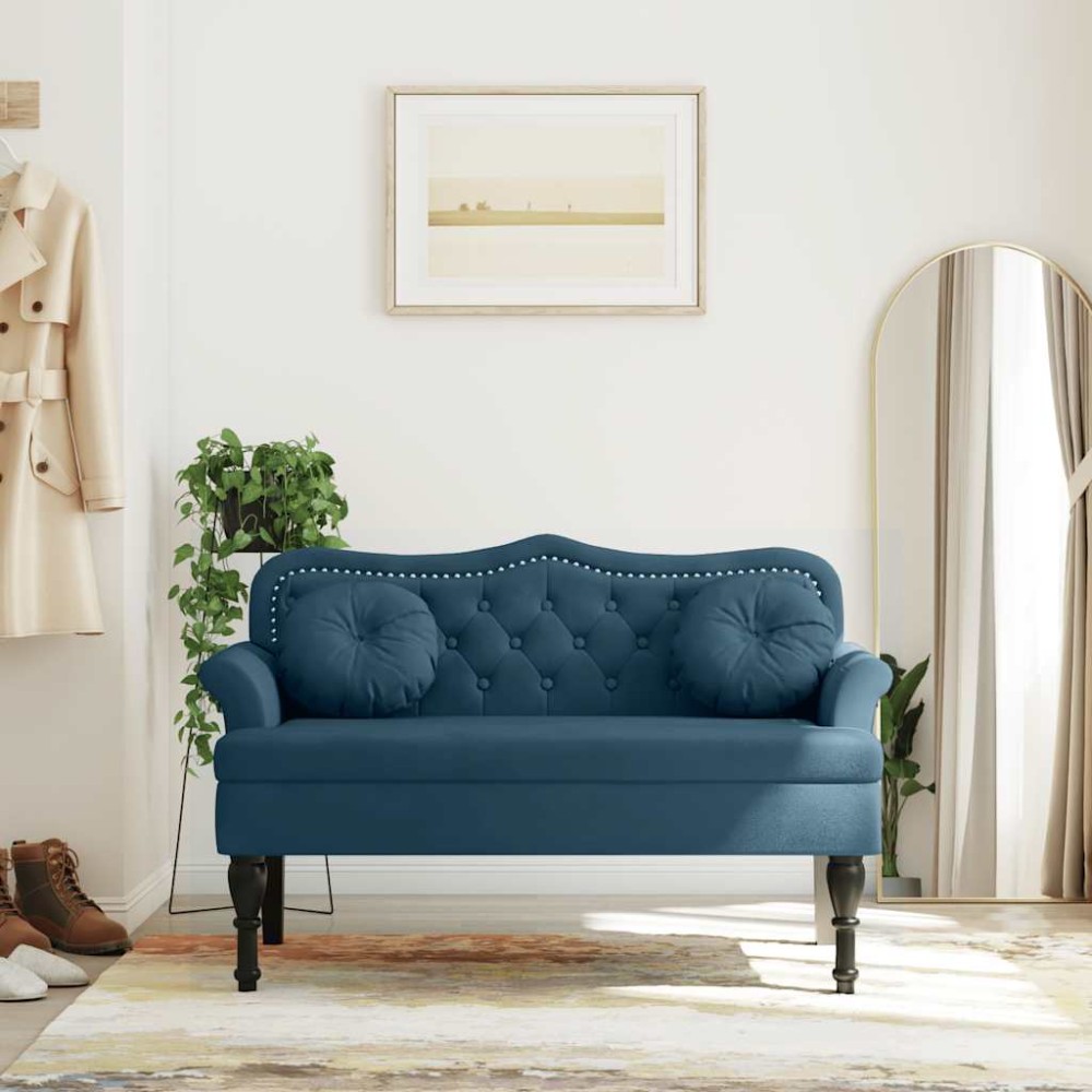 vidaXL Παγκάκι με Μαξιλάρια Μπλε 120,5 x 65 x 75 εκ. Βελούδινο