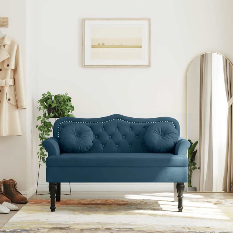 vidaXL Παγκάκι με Μαξιλάρια Μπλε 120,5 x 65 x 75 εκ. Βελούδινο