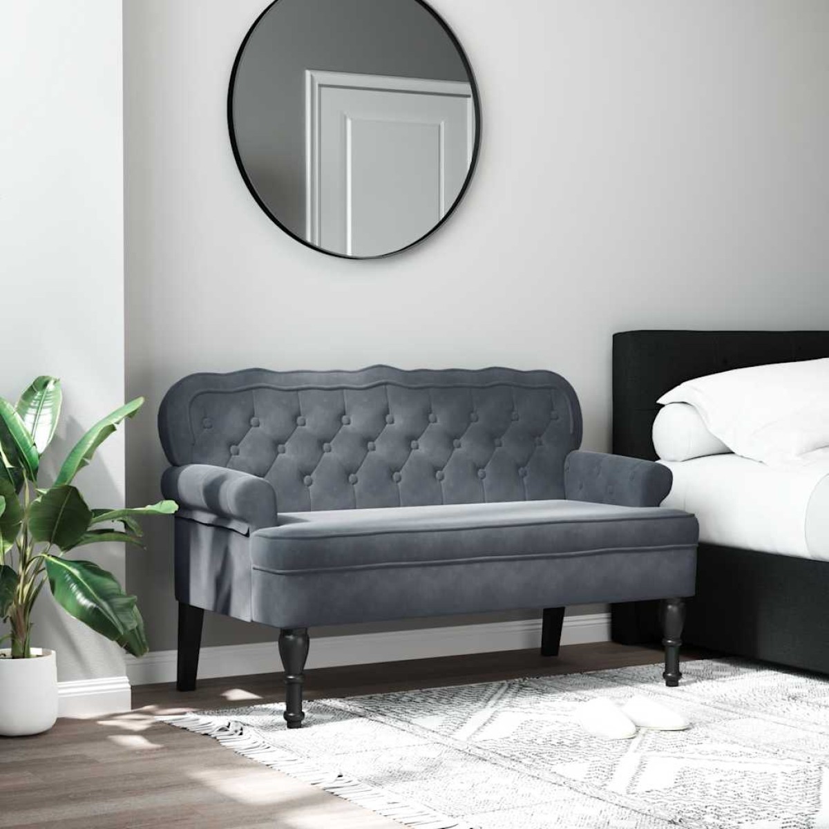 vidaXL Παγκάκι με Πλάτη Σκούρο Γκρι 119,5x64,5x75 εκ. Βελούδινο