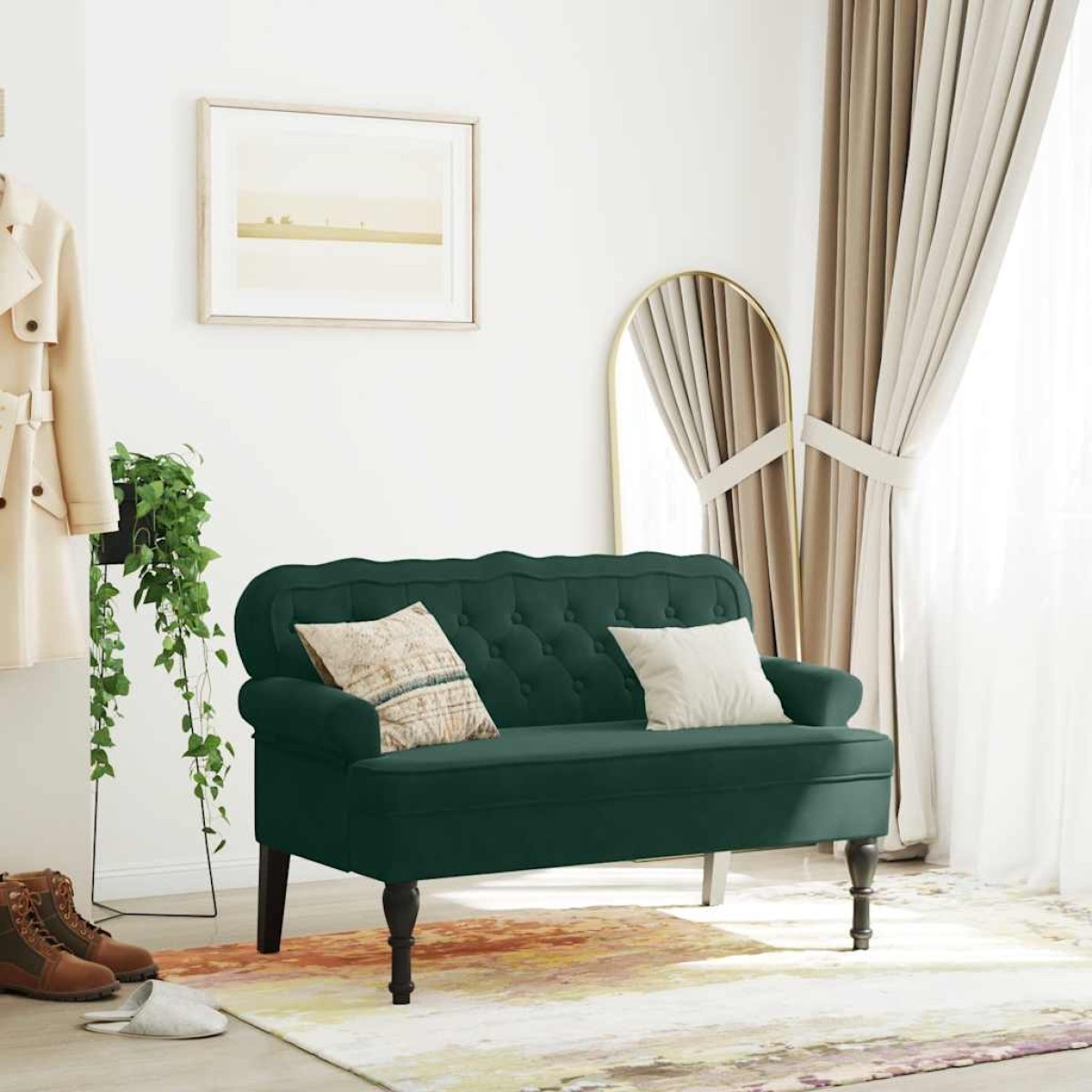 vidaXL Παγκάκι με Πλάτη Σκούρο Πράσινο 119,5x64,5x75 εκ. Βελούδινο