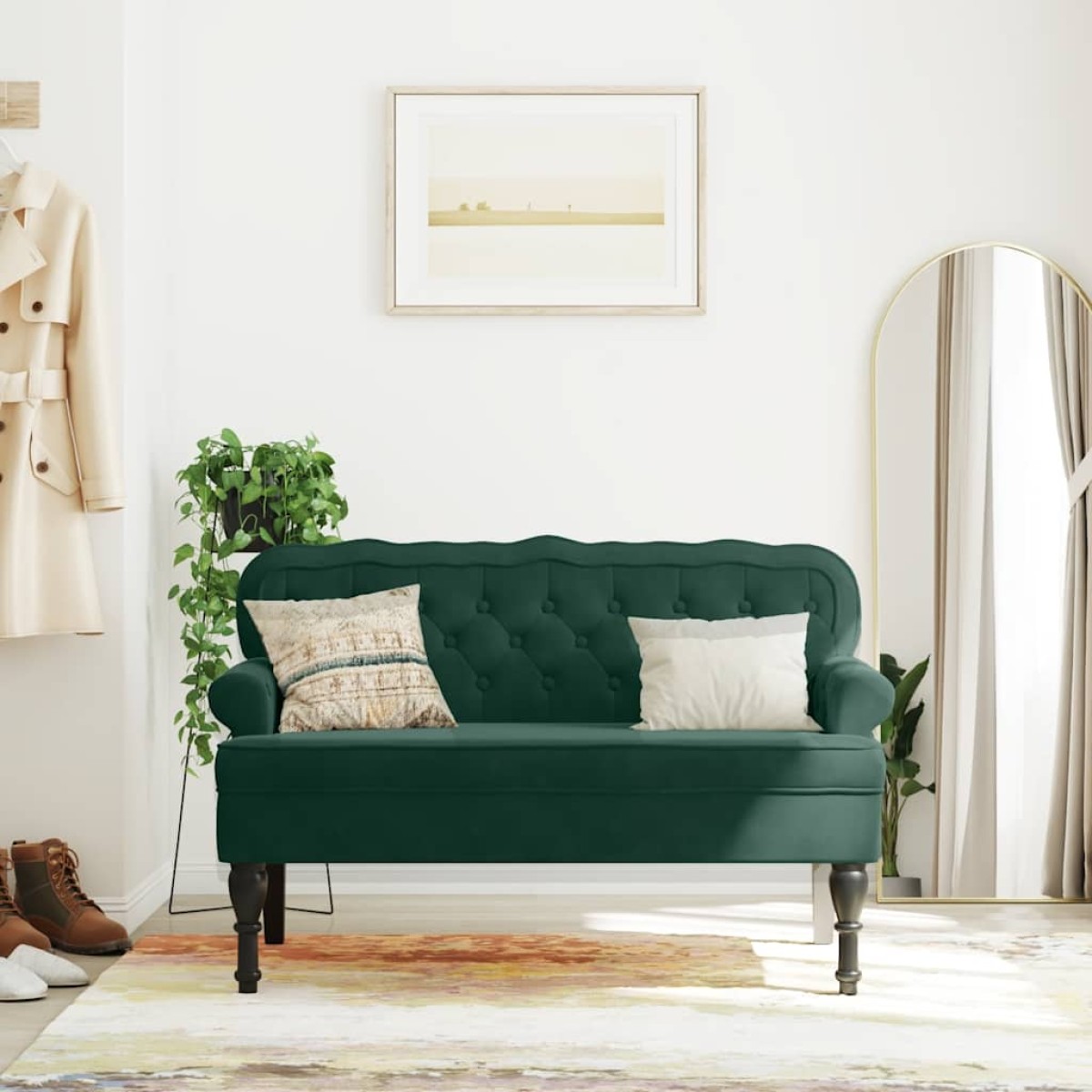 vidaXL Παγκάκι με Πλάτη Σκούρο Πράσινο 119,5x64,5x75 εκ. Βελούδινο