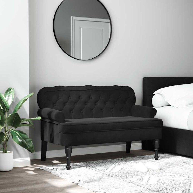 vidaXL Πάγκος με Πλάτη Μαύρο Βελούδινο 119,5x64,5x75 εκ.