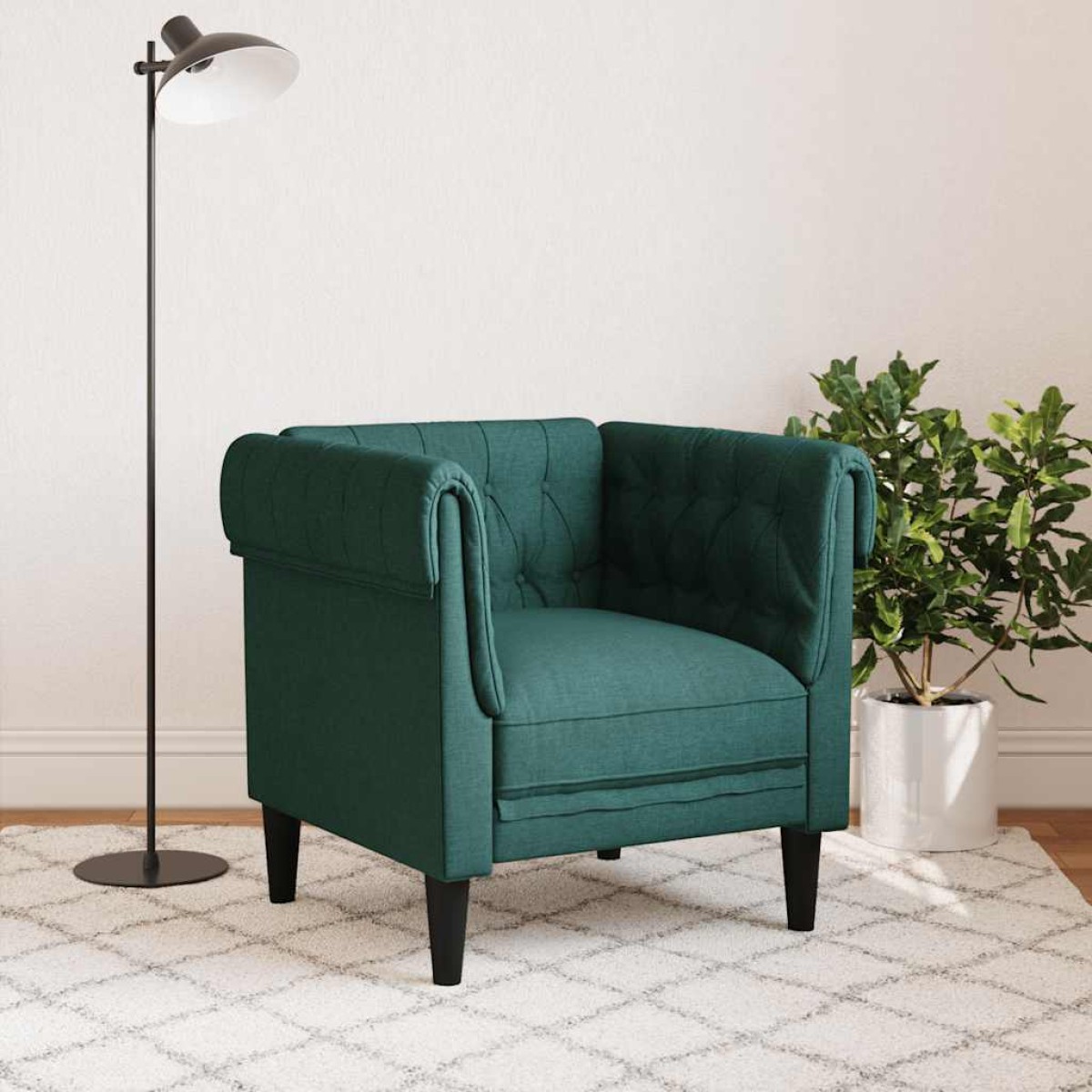 vidaXL Πολυθρόνα Chesterfield Σκούρο Πράσινο Υφασμάτινη