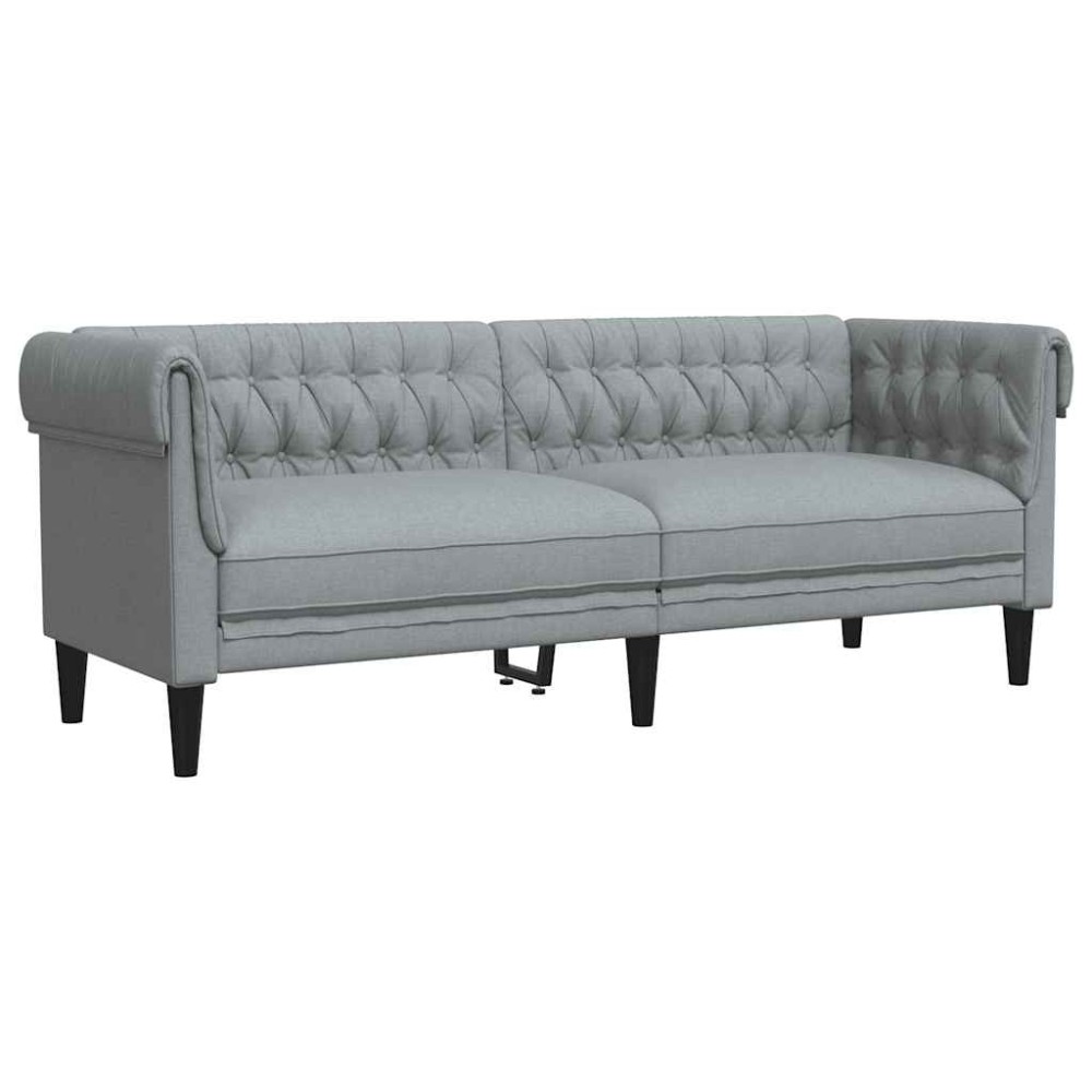 vidaXL Καναπές Τριθέσιος Chesterfield Ανοιχτό Γκρι Υφασμάτινος