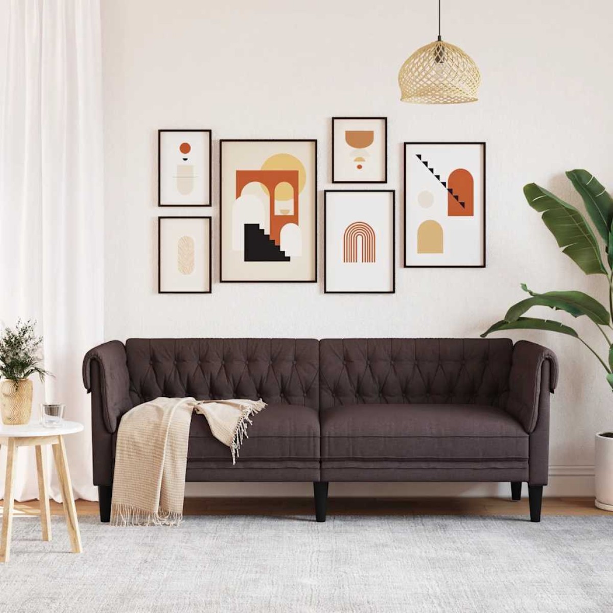 vidaXL Καναπές Τριθέσιος Chesterfield Σκούρο Καφέ Υφασμάτινος