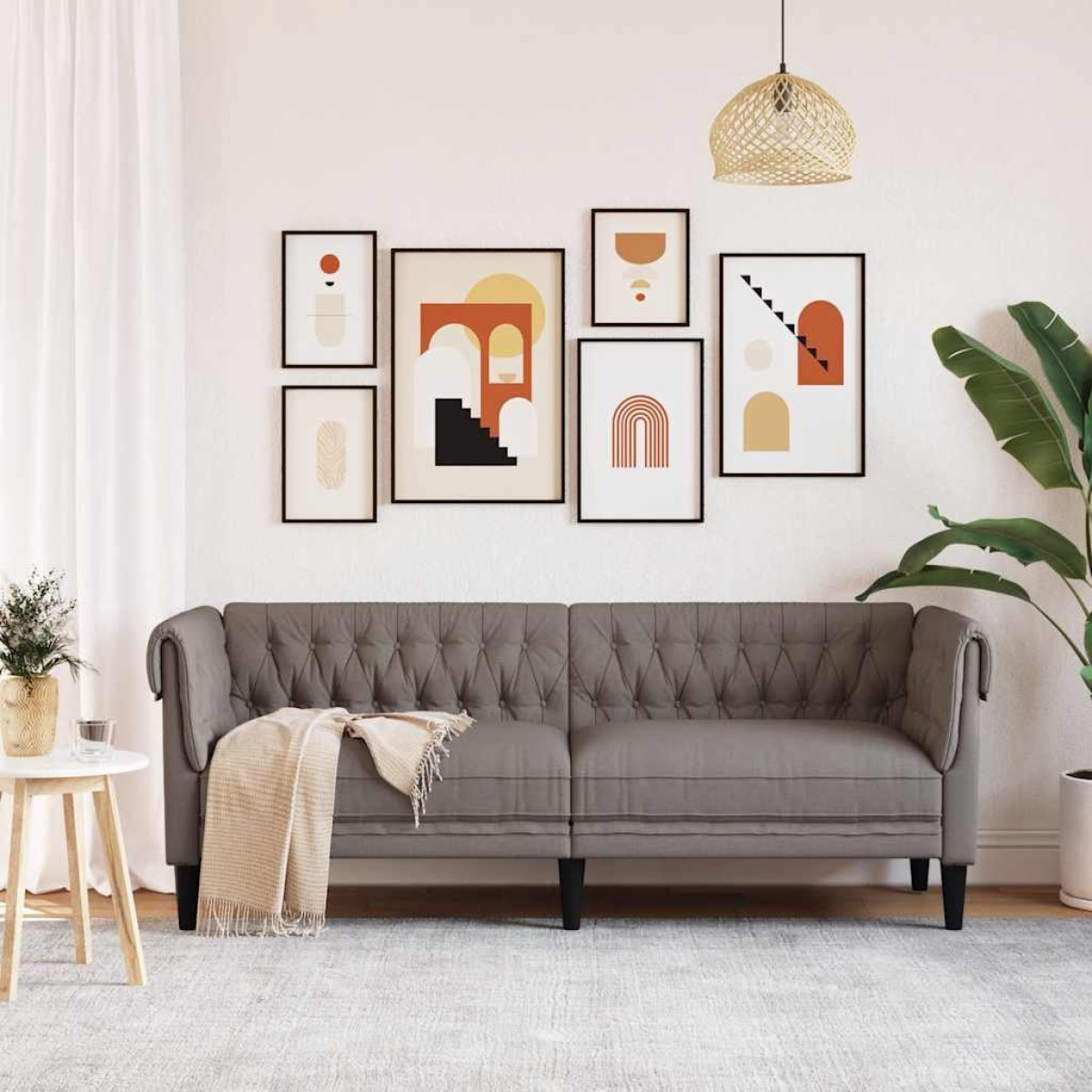 vidaXL Καναπές Τριθέσιος Chesterfield Taupe Υφασμάτινος