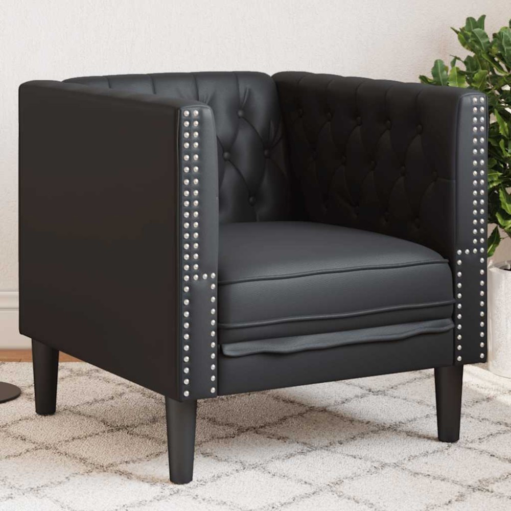 vidaXL Καναπές-Καρέκλα Chesterfield Μαύρο από Συνθετικό Δέρμα