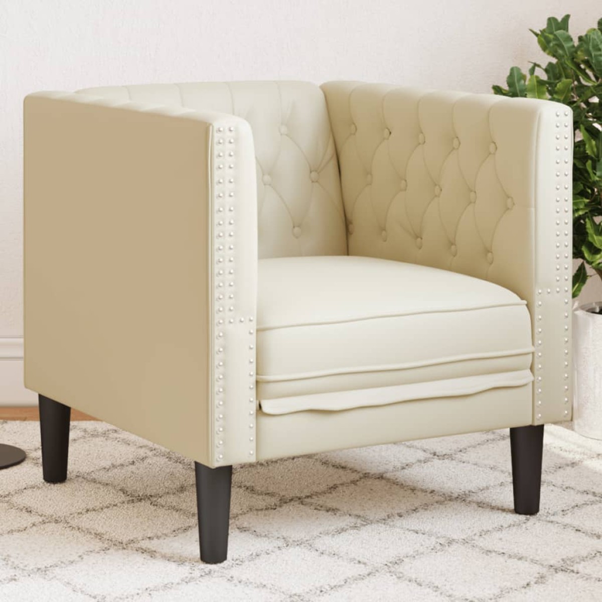 vidaXL Καναπές Chesterfield Καρέκλα Cream Faux Leather